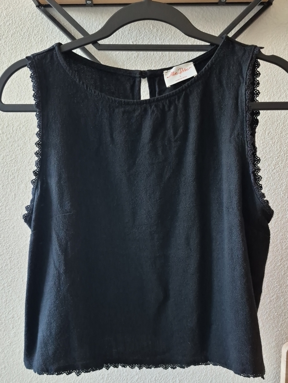 Allie Rose Black Sleeveless Lace Trim Blouse Top